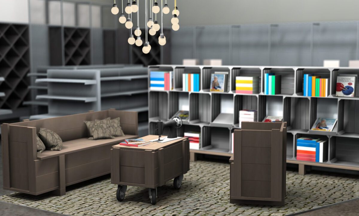 Ansicht Sitz Lounge aus Gerüstdielen